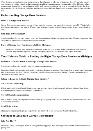 Your Ultimate Guide to Finding the Right Garage Door Service in Michigan
