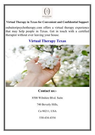 Virtual Therapy in Texas for Convenient and Confidential Support