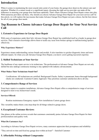 Top Reasons to Choose Advance Garage Door Repair for Your Next Service Call