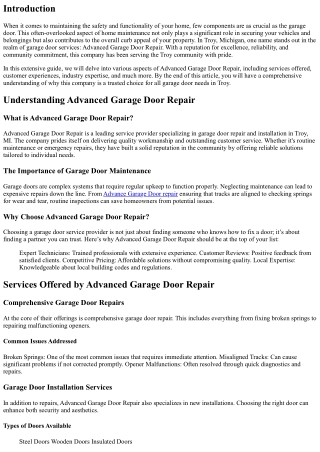 Advanced Garage Door Repair: Serving the Troy Community with Pride