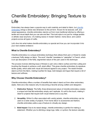 Chenille Embroidery_ Bringing Texture to Life