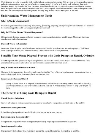 Simplify Your Waste Disposal Process with Javis Dumpster Rental, Orlando