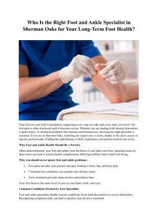 Right Foot and Ankle Specialist in Sherman Oaks for Your Long-Term Foot Health