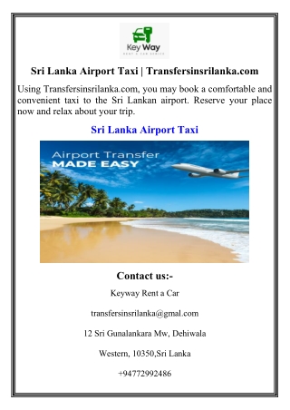 Sri Lanka Airport Taxi  Transfersinsrilanka.com