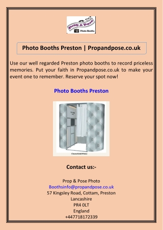 Photo Booths Preston Propandpose.co.uk