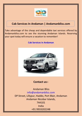 Cab Services In Andaman Andamanbliss.com