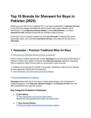 Top 10 Brands for Sherwani for Boys in Pakistan (2025)