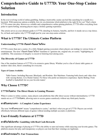 Comprehensive Guide to U777D Your One-Stop Casino Solution