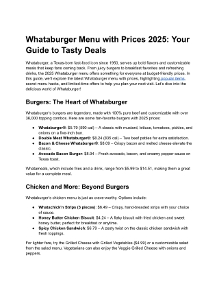 Whataburger Menu with Prices 2025: Your Guide to Tasty Deals