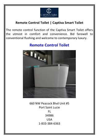 Remote Control Toilet  Captiva Smart Toilet