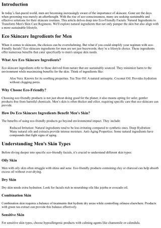 Eco-Friendly Facials: Natural Ingredients to Transform Men's Skin Care Regimens