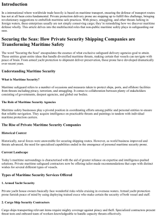 Securing the Seas: How Private Security Shipping Companies are Transforming Mari