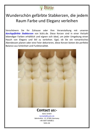 Wunderschön gefärbte Stabkerzen, die jedem Raum Farbe und Eleganz verleihen