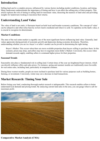 The Role of Timing in Selling Your Land for Maximum Value