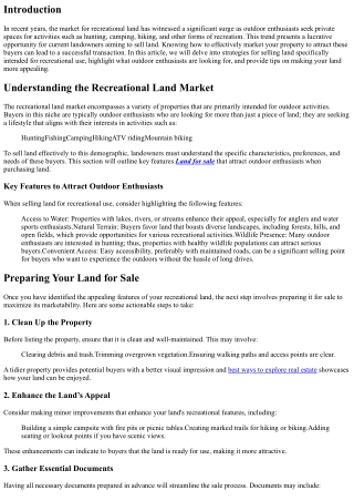 Selling Land for Recreational Use: Attracting Outdoor Enthusiasts