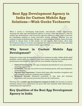 Best  App Development Agency in India for Custom Mobile App Solutions—Wish Geeks Techserve