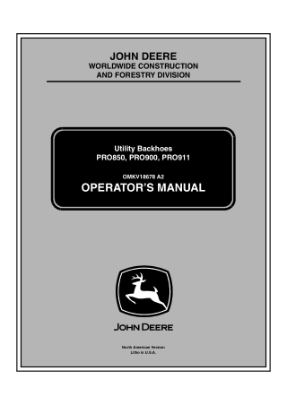John Deere PRO850 Utility Backhoes Operator’s Manual Instant Download (PINPRO850-KVP850X400101- ) (Publication No.18678)