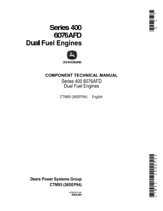 John Deere Series 400 6076AFD Dual Fuel Engines Service Repair Manual Instant Download (ctm93)