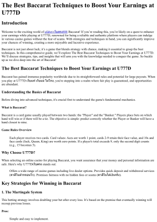 The Best Baccarat Techniques to Boost Your Earnings at U777D