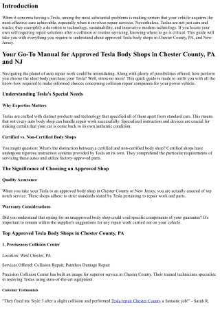 Your Best Guide for Approved Tesla Body Shops in Chester County, PA and NJ
