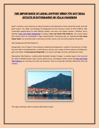 The Importance of Legal Support When You Buy Real Estate in Sotogrande or Villa