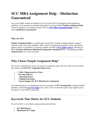 SCU MBA Assignment Help  Distinction Guaranteed