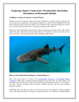 Exploring Oman’s Underwater Wonderland Snorkeling Adventures at Daymaniat Islands