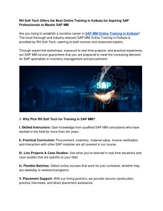RH Soft Tech Offers the Best Online Training in Kolkata for Aspiring SAP Professionals to Master SAP MM