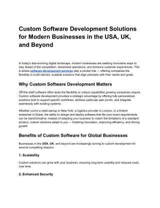 Custom Software Development Solutions for Modern Businesses in the USA, UK, and Beyond