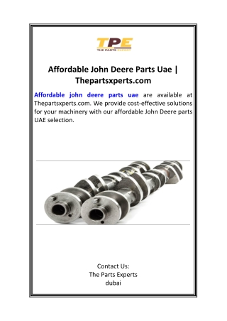 Affordable John Deere Parts Uae  Thepartsxperts.com