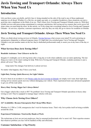Javis Towing and Transport Orlando Always There When You Need Us