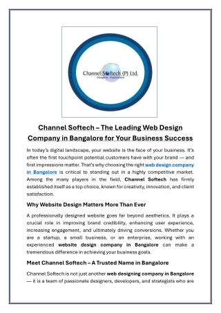 Channel Softech The Leading Web Design Company in Bangalore for Your Business Success