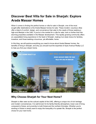 Explore Best Villa for Sale in Sharjah
