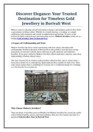 Explore the Finest Gold Jewellery Store in Borivali West – Mahavir Jewellers