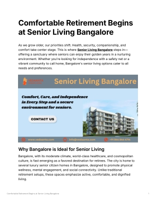 Comfortable Retirement Begins at Senior Living Bangalore