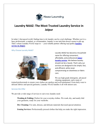 Laundry NAAZ The Most Trusted Laundry Service in Jaipur
