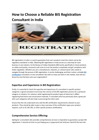 How to Choose a Reliable BIS Registration Consultant in India