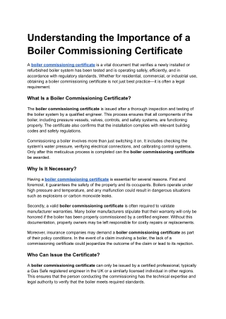 Understanding the Importance of a Boiler Commissioning Certificate