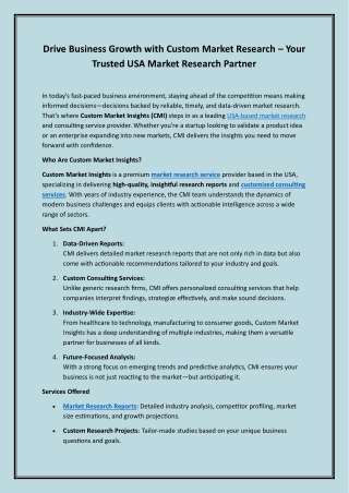Drive Business Growth with Custom Market Research –  Your Trusted USA Market Research Partner