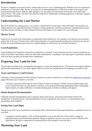 Selling Land in a Competitive Market: Standing Out from the Crowd
