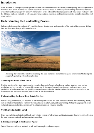 Exploring Different Methods to Sell Land
