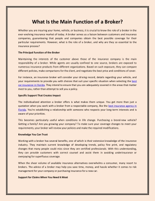 What Is the Main Function of a Broker