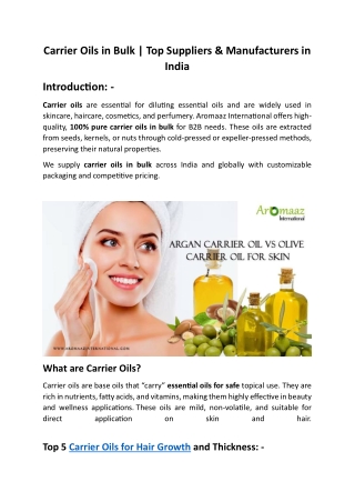 Carrier Oils in Bulk | Top Suppliers & Manufacturers in  India