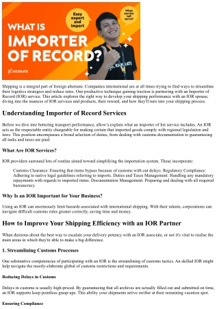 How to Improve Your Shipping Efficiency with an IOR Partner