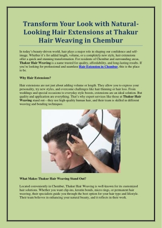 Transform Your Look with Premium Hair Extension in Chembur – Thakur Hair Weaving