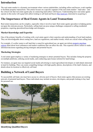 The Role of Real Estate Agents in Connecting Sellers with Land Buyers