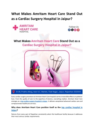 What Makes Amritam Heart Care Stand Out as a Cardiac Surgery Hospital in Jaipur