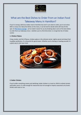 What are the best dishes to order from an Indian food takeaway menu in Hamilton (1)