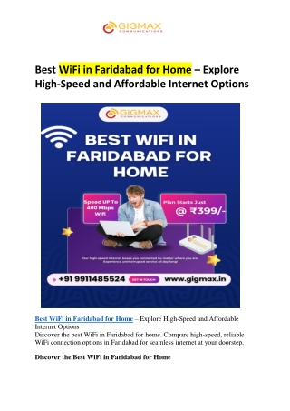 Best WiFi in Faridabad for Home – Explore High-Speed and Affordable Internet Options- Gigmax
