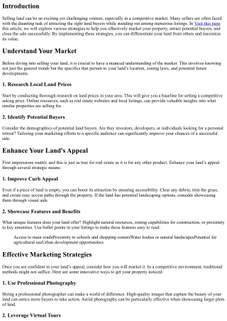 How to Stand Out in a Competitive Market When Selling Land
